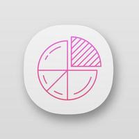 Pie chart app icon. Circle divided into parts. Diagram. Circular statistical graphic. Statistics data visualization. UI UX user interface. Web or mobile applications. Vector isolated illustrations