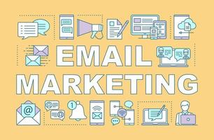 Email marketing word concepts banner. Digital marketing tactic. Business strategy. Presentation, website. Isolated lettering typography idea with linear icons. Vector outline illustration