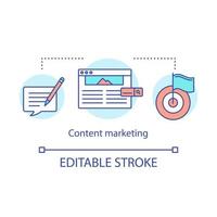 Content marketing concept icon. Copywriting, contextual advertising idea thin line illustration. Digital marketing tactic. Target audience. Vector isolated outline drawing. Editable stroke