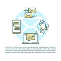 Email marketing article page vector template. Copywriting. Brochure, magazine, booklet design element with linear icons and text boxes. Print design. Concept illustrations with text space