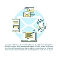 Email marketing article page vector template. Copywriting. Brochure, magazine, booklet design element with linear icons and text boxes. Print design. Concept illustrations with text space