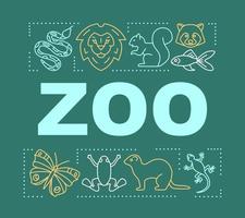 Zoo word concepts banner. Family time together. Animal park. Presentation, website. Menagerie with wild animals. Isolated lettering typography idea with linear icons. Vector outline illustration