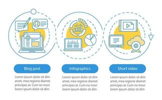 plantilla de infografía de vector de contenido de conciencia. elementos de diseño de presentación de negocios. visualización de datos con tres pasos y opciones. gráfico de la línea de tiempo del proceso. diseño de flujo de trabajo con iconos lineales