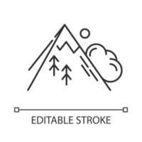 Avalanche linear icon. Sudden landslip. Unexpected landslide. Mass of snow falling down mountain side. Thin line illustration. Contour symbol. Vector isolated outline drawing. Editable stroke