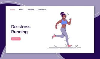 Destress running landing page vector template. Active lifestyle website interface idea with flat illustrations. Physical training homepage layout. Jogging web banner, webpage cartoon concept