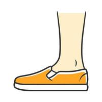 slip ons icono de color amarillo. Diseño de calzado elegante para mujeres y hombres. Pisos casuales unisex, zapatos de lona modernos y cómodos. Otoño masculino y femenino, moda de temporada de primavera. ilustración vectorial aislada vector