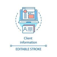 Client information, data concept icon. User account, profile page, customer personal information idea thin line illustration. Database, data storage. Vector isolated outline drawing. Editable stroke