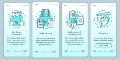Health screening onboarding mobile app page screen vector template. Get doctor consultation, treatment. Walkthrough website steps with linear illustrations. UX, UI, GUI smartphone interface concept