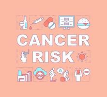 Cancer risk word concepts banner. Smoking, obesity. Bad habit and unhealthy lifestyle. Presentation, website. Isolated lettering typography idea with linear icons. Vector outline illustration