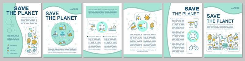 Save planet brochure template layout. Environmental issues. Flyer, booklet, leaflet print design with linear illustrations. Ecology. Vector page layouts for magazines, reports, advertising posters