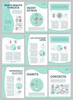 Men's health threats and risks brochure template layout. Male diseases. Flyer, booklet, leaflet print design with linear illustrations. Vector page layouts for magazines, annual reports, posters