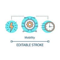 icono del concepto de tecnologías de movilidad. relámpago, esfera de reloj, engranaje, circuito de chips. tecnología de velocidad. Ilustración de línea fina de idea de ventaja empresarial en línea. dibujo de contorno aislado vectorial. trazo editable vector