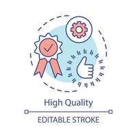 High quality concept icon. Approval mark, thumbs up sign, quality ribbon. Award medal. Product advantage benefit idea thin line illustration. Vector isolated outline drawing. Editable stroke