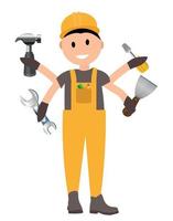 Construction Worker Flat Character, Building Man Specialists Ready for Work. Vector Illustration