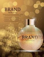 Shower Gel Bottle Template for Ads or Magazine Background. 3D Realistic Vector Iillustration