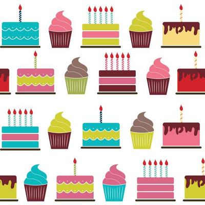 Birthday Cake Flat Seamless Pattern Background Vector Illustration