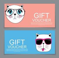 Gift Voucher Template with Cute Hand drawn Cat Discount Coupon Vector Illustration.