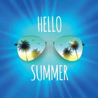 Hello Summer Background with Glass and Palm. Vector Illustration