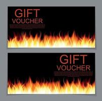 Gift Voucher Template with Burning Flame of Fire. Discount Coupon. Vector Illustration.