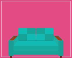 Blue Sofa Icon on Pink Background. Vector Illustration.