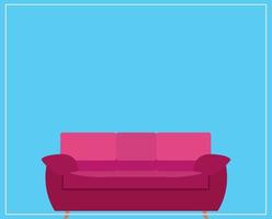 Pink Sofa Icon on Blue Background. Vector Illustration.