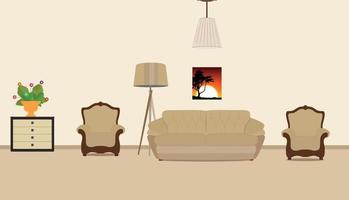 The room furnished with furniture. Modern Flat style Vector Illustration