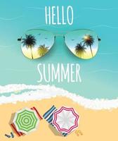 Hello Summer Background with Glass and Palm. Vector Illustration