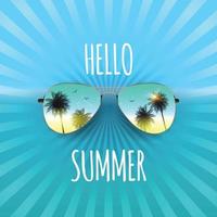 Hello Summer Background with Glass and Palm. Vector Illustration