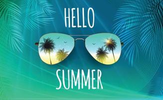 Hello Summer Background with Glass and Palm. Vector Illustration