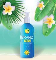 Sun Care Cream Bottle, Tube Template for Ads or Magazine Background. 3D Realistic Vector Iillustration