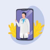 online medical app with man doctor on smartphone screen with modern flat style