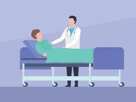 doctor examining patients condition recovery who laying on bed with simple flat style vector