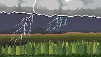 Thumbnail design with raining and lightning in nature landscape vector