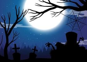 Spooky forest background with full moon vector