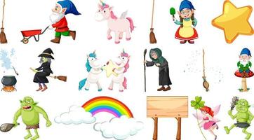 Set of fantasy fairy tale characters and elements vector