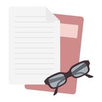 notebook paper document and glasses vector