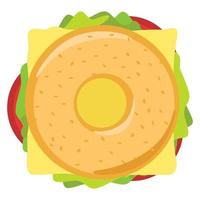 bagel sandwich from top view vector