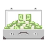 piles of paper money in hand suitcase vector