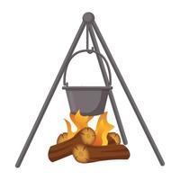 bonfire and cooking pot for camping vector