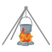 bonfire and cooking pot for camping vector