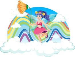 Beautiful fairy with rainbow in the sky vector