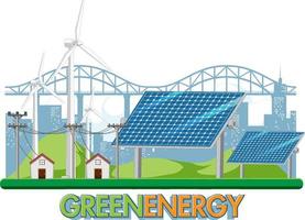 Energía verde generada por turbinas eólicas y paneles solares.