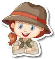 Girl in safari outfit cartoon character sticker vector