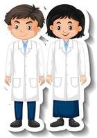 Scientist couple kids cartoon character sticker vector
