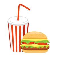 fast food set hamburger and soft drink vector