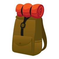 mochila de camping y saco de dormir vector