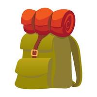 green backpack and sleeping bag for camping vector