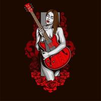 vintage guitar and girl vector
