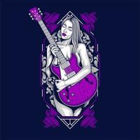 vintage guitar and girl vector