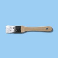 Top up up view wooden paint brush isolated on blue background. suitable for your design project. photo